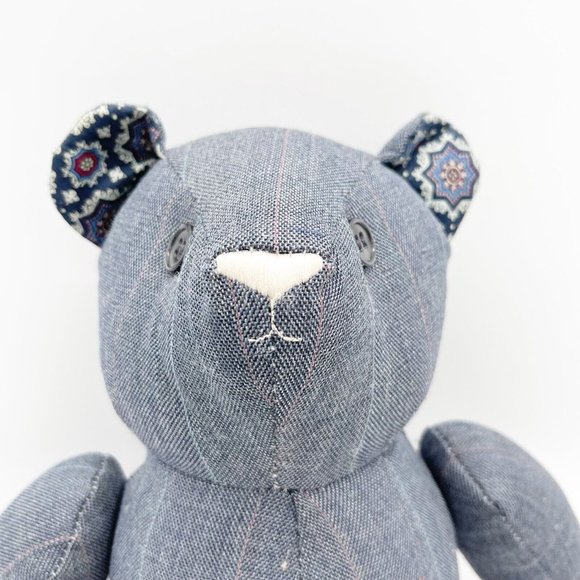 Vintage Handmade Jointed Teddy Bear Pinstripe Paisley Pattern Daddy Bear Inc Tag - Picture 4 of 12